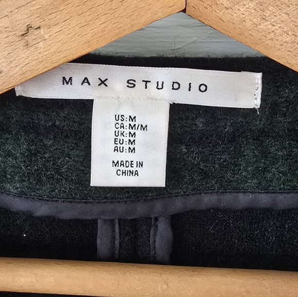 Max Studio Women's Plaid Wool Blend Open Front Green Tartan Coat W/pockets Sz M - Picture 6 of 7